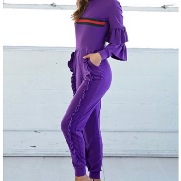 Pants - Natalie Purple Ruffle Detail Jumpsuit
